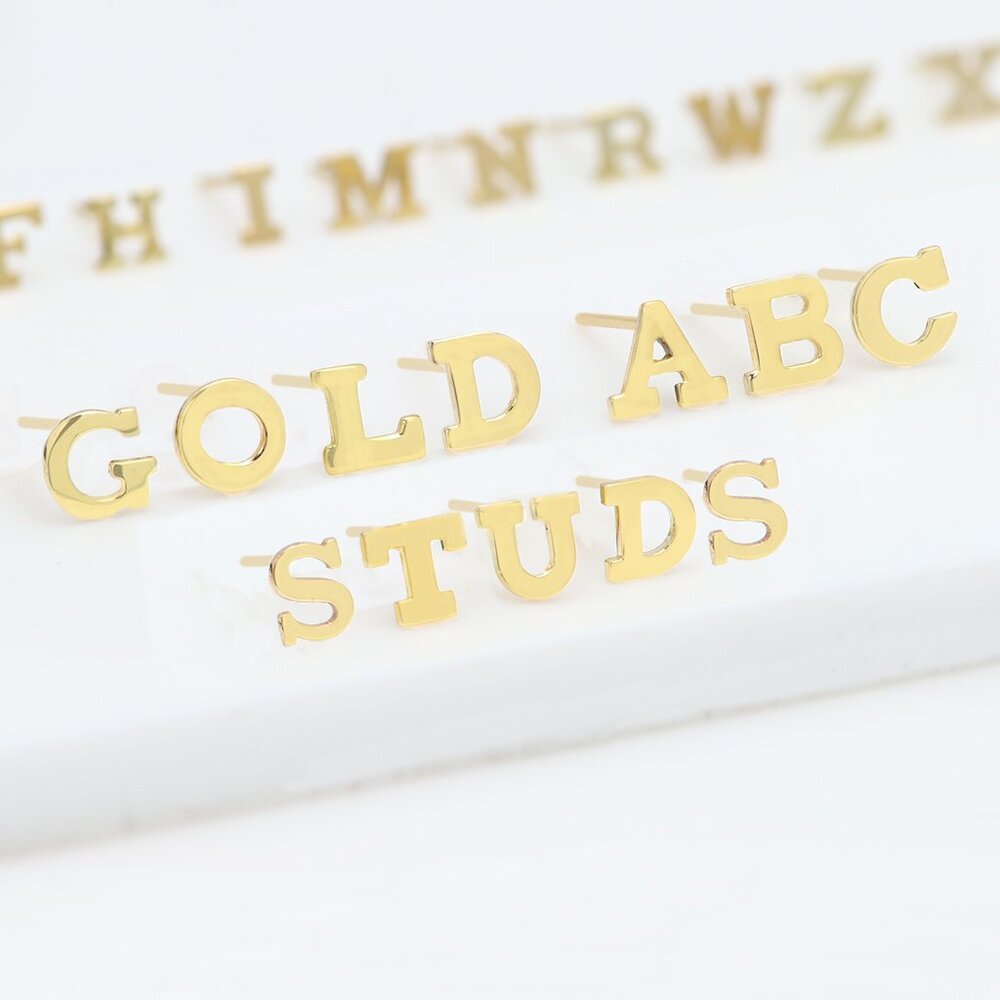 14k Gold Mini Alphabet Earrings Studs Sold as a Pair Fit for any Age - Picture 6 of 17